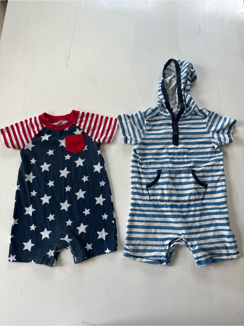 H&M Blue, Navy & White Striped Baby Romper and Celebrate Patriotic Romper